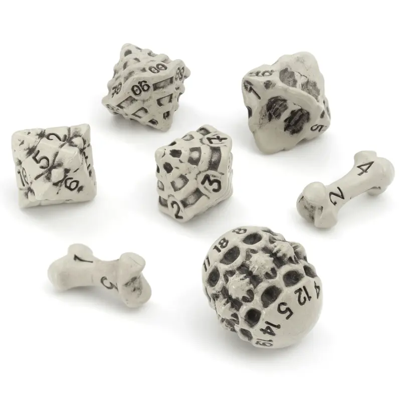 LYNX Skull & Bone Dice Set - HQ Acrylic Dice with Unique Bone Design - For RPGs like Dungeons & Dragons (D&D), Pathfinder | DM & Players