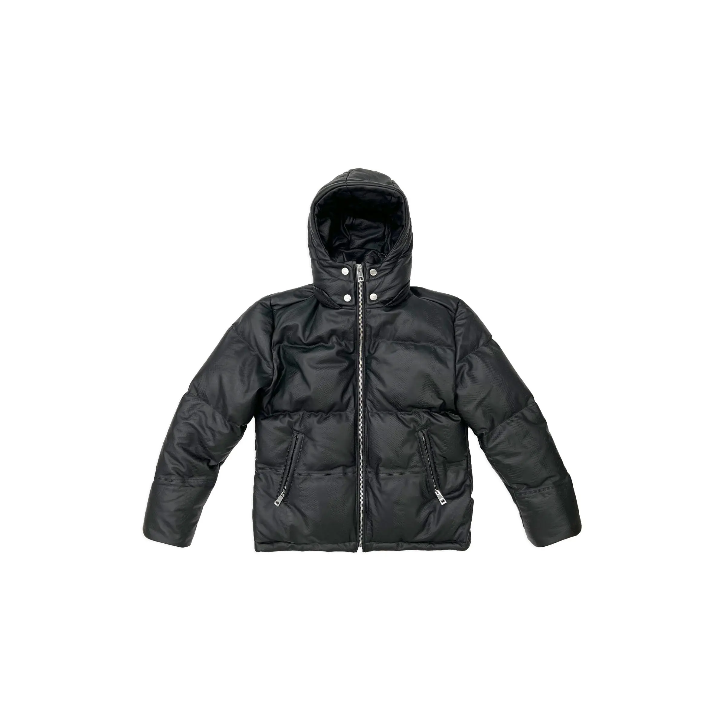 LEATHER PUFFER JACKET - Black Beauty