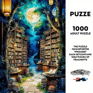 1000 Piece Large Paper Puzzle Set, Magic Bookshop Theme Unframed DIY Craft, Durable Seamless Design, Halloween Thanksgiving Easter Gift