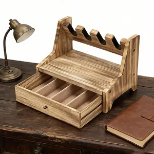 Men's gift wooden storage box, U-shaped display card slot, with hidden storage drawer, rustic wooden storage rack