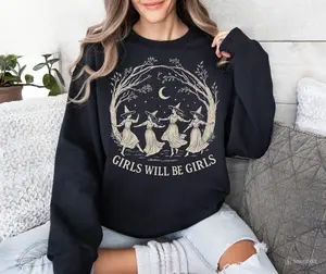 Vintage Girls Will Be Girls Witch Sweatshirt , Funny Witch Vintage Sweatshirt, Vintage Halloween Women Shirt, Witchy Vibes Tee, For Women, For Men