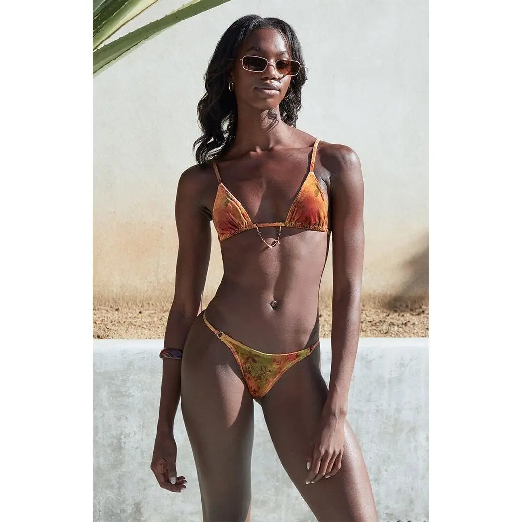 Pacsun Women's Multi Velvet Caspia Triangle Bikini Top