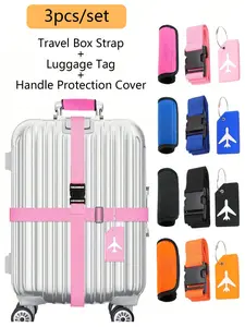 3-Piece Luggage Binding Set, Adjustable Strap, Handle Protector, Silicone Tag, Travel Bag Accessories, Name Card Included