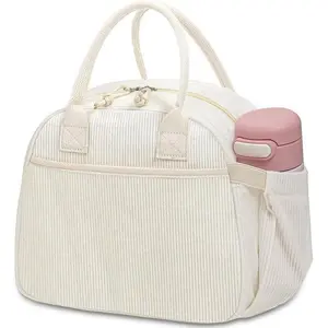 Corduroy Insulated Lunch Bag | Waterproof Oil-Resistant Leak-Proof | Spacious Handheld Tote for Office Workers Students Daily Commute