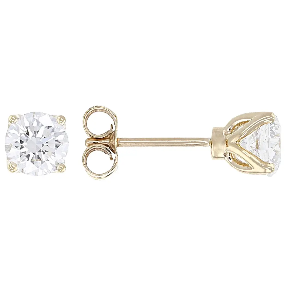 JTV Certified White Lab-Grown Diamond G SI2 10K YG Tulip Setting Solitaire Stud Earrings 1.50ctw