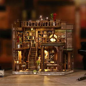 Dreamy Book Hall DIY Book Nook Kit with LED Light Miniature Dollhouse 3D Wooden Puzzle Bookshelf Insert Decor Craft Gift