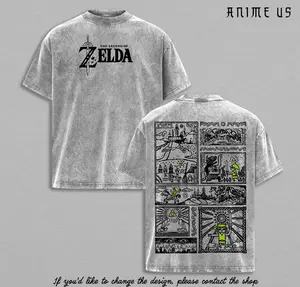 Link The Legend of Zelda Anime Style Shirt, Vintage Washed Fantasy Manga Graphic Tee, Retro Gamer Oversized Streetwear