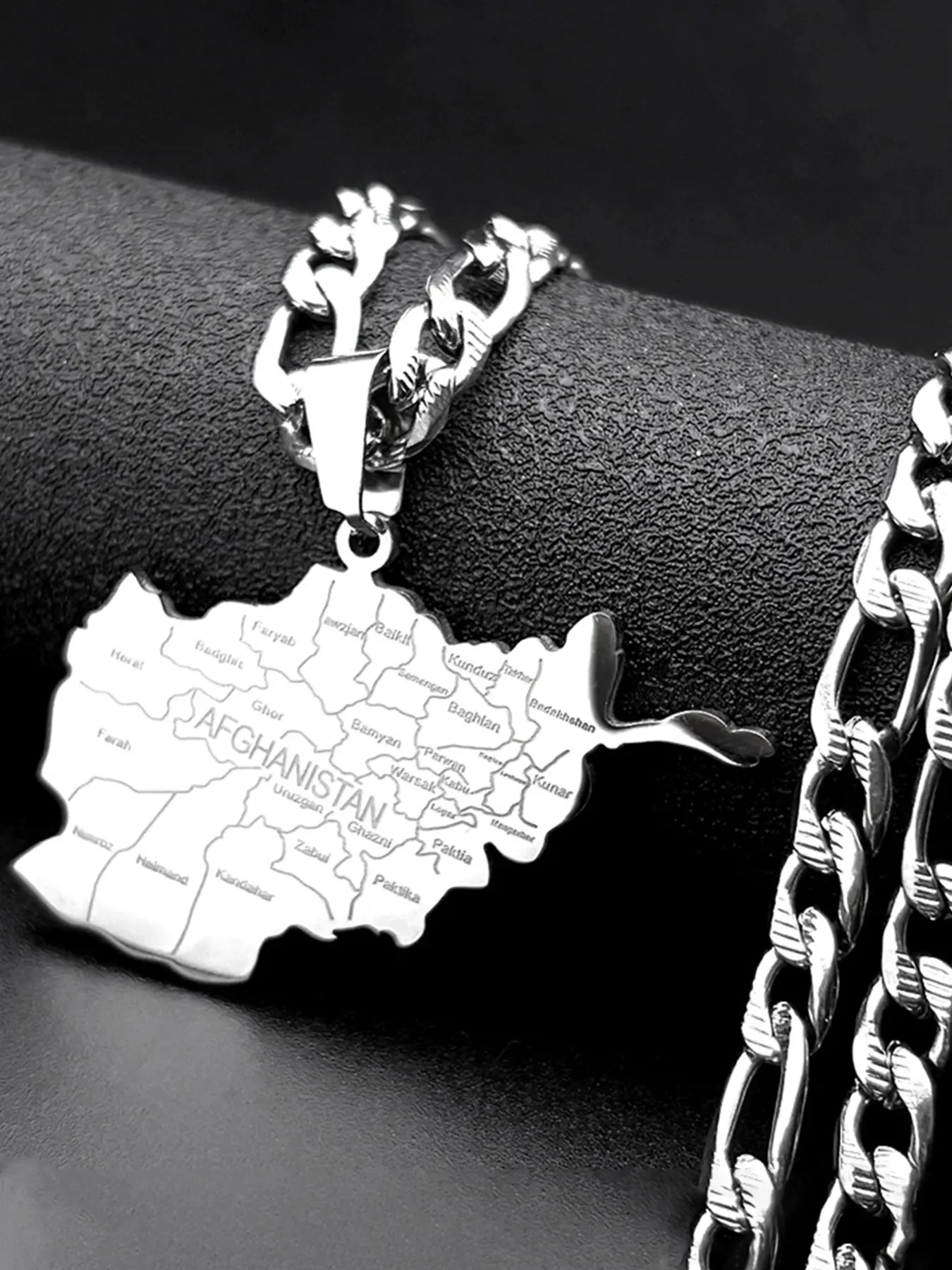 Afghanistan Map Province Name Pendant Necklace for Men Women Fashion Necklace Stainless Steel Gold Color National Hip Hop Chain Durable Fashion Accessory Casual Style Necklaces