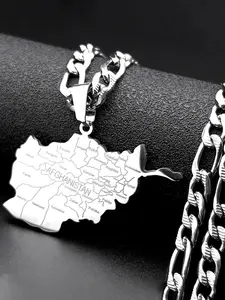 Afghanistan Map Province Name Pendant Necklace for Men Women Fashion Necklace Stainless Steel Gold Color National Hip Hop Chain Durable Fashion Accessory
