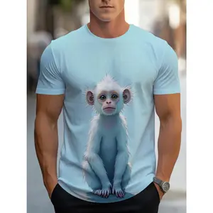 This Light Blue 3D T-Shirt Made of Features a Cute Monkey Design, Making It Perfect for Casual Outings Or Lounging at Home.Its Durable And Comfortable Fabric Is Ideal for Daily Wear, Whether in Your Living Room Or at a Restaurant