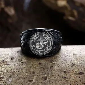 GTHIC Eagle Globe Stainless Steel Marine Ring for Men Statement Jewelry Daily Wear Fashion Accessory