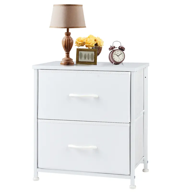 Sweetcrispy Bedside Table - 2 Fabric Drawers, Adjustable Height Legs, Functional Indoor Bedside Storage for Small Bedroom Spaces, Apartment Furniture, Household Items, Room Decor
