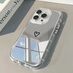 Simple Love Mirror Phone Case Cover for iPhone 17 Air/16 Pro Max/15 Pro/14 Plus/13/12/11, Shockproof, Anti-Slip, Lightweight, High Quality
