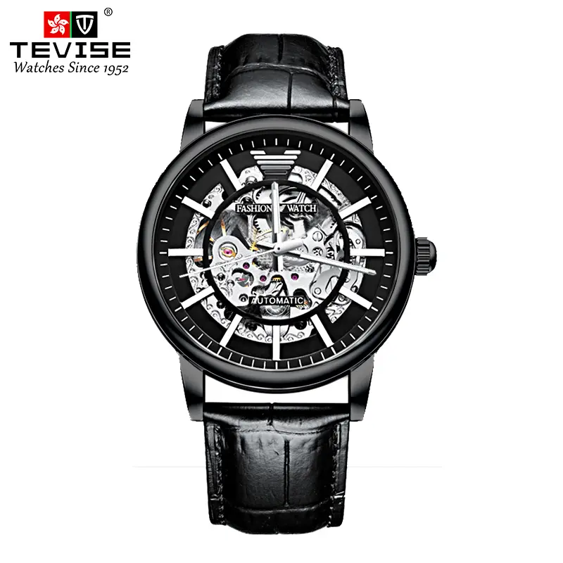 TEVISE men's watch - a business gentleman's mechanical watch, a fashionable men's watch. Ideal for giving as a gift on Valentine's Day to a man. Alloy case, snapback strap, leather strap , stylish and luxurious.relojes para hombres