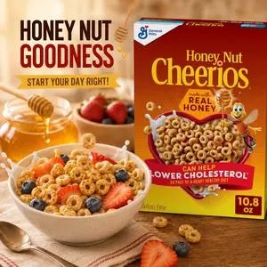 Whole Grain Oat Ring Cereal, Sweet Honey Style Breakfast Crunch, Family Size Morning Cereal for Milk Yogurt and Snacks, Crispy Oat Breakfast Food