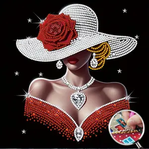 DIY Diamond Painting Kits For Adults - 'Lady With Rose Hat' Handmade Home Decor Art, Irregular Rhinestones Craft Gift For Women/Mom/Friends, Wall Art For Living