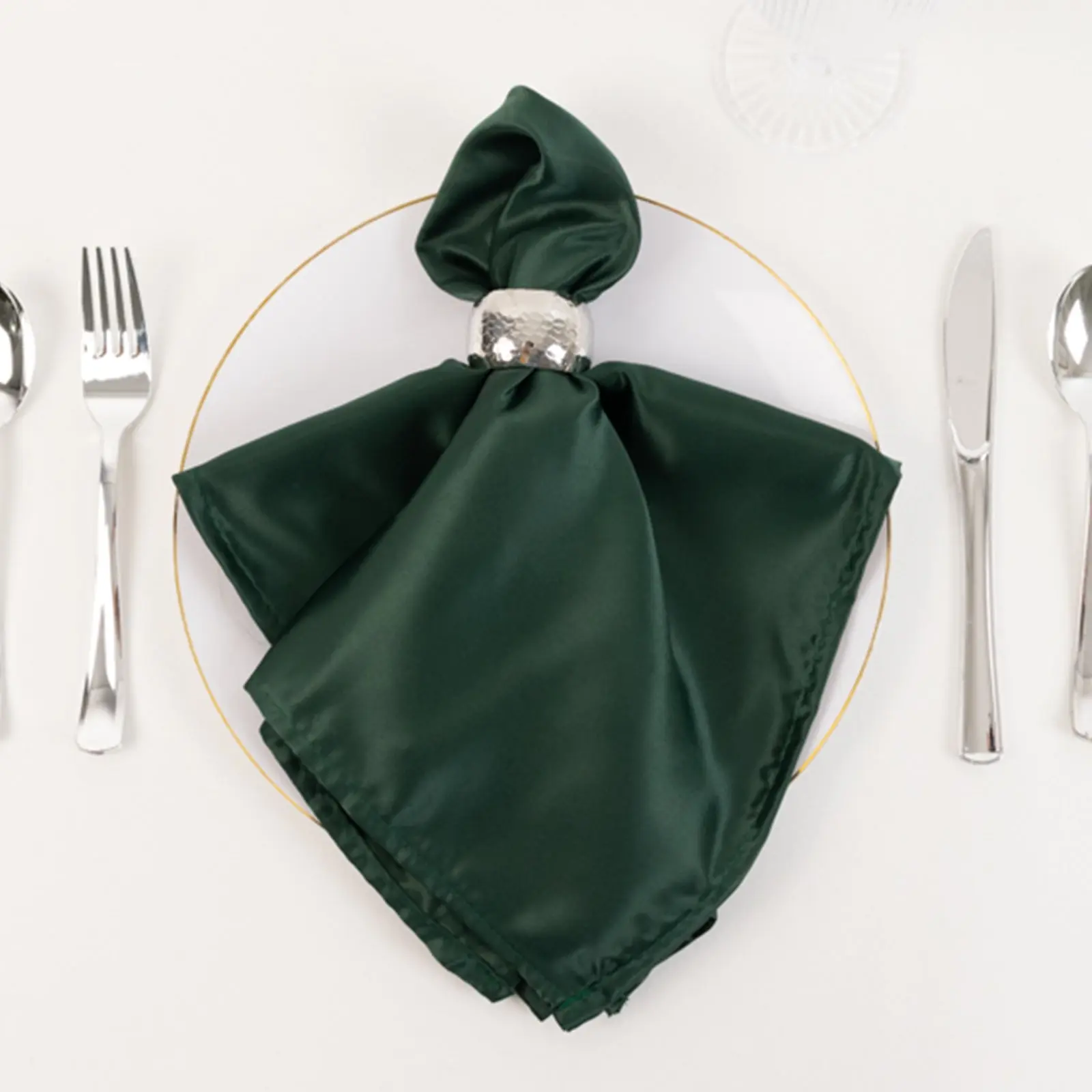 5 Pack Reusable Lamour Satin Dinner Napkins - 20"x20" Hunter Emerald Green, Soft Matte Textured, Home Accessory for Weddings, Dining Room, Kitchen & Tableware Use