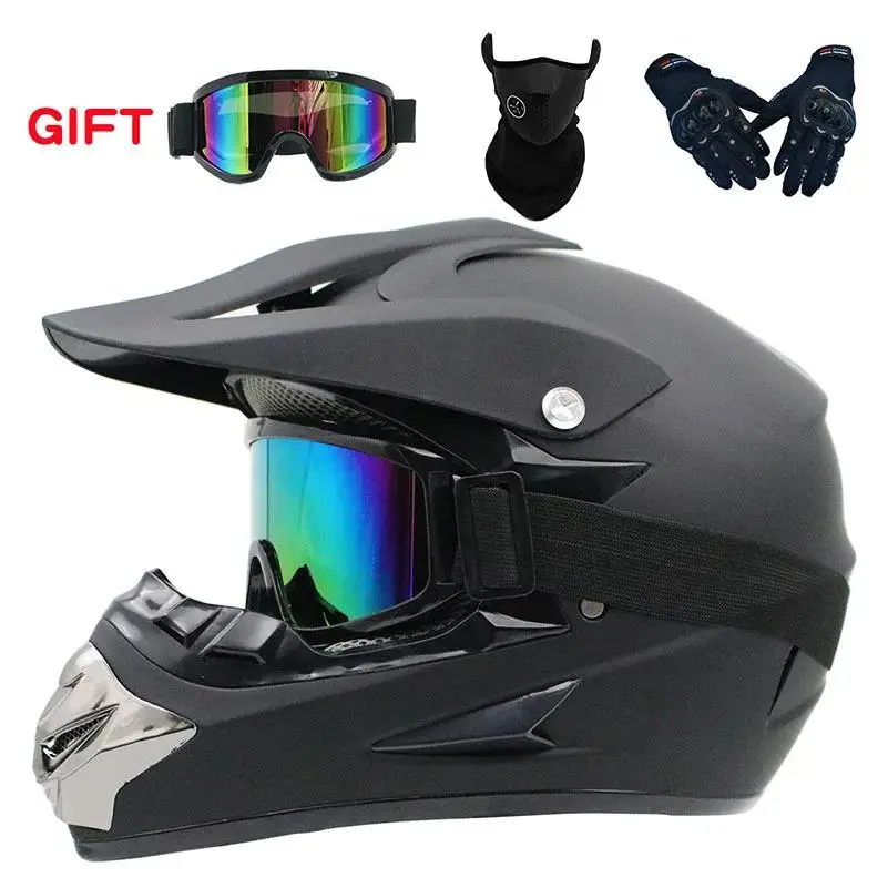 DOT Certified Adult Off-Road Electric Bike Helmet - Green & Black Striped Full Face Tactical Motorcycle Helmet with Goggles, Windproof Breathable Racing Helmet Kit, Adjustable Safety Helmet with Gloves & Face Mask for Motocross & ATV Protective Gear