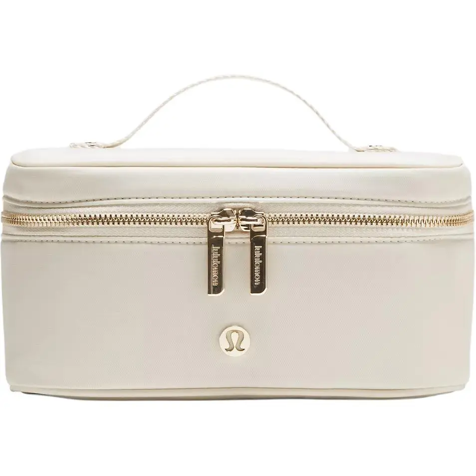 Lululemon Brand Logo 3.5L Water-Resistant Travel Organizer Bag with Clean Lines, Zip Closure for Men, Women (Light Ivory, Transparent Oak)