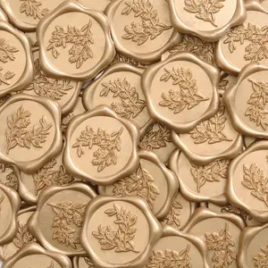 Wax Seal Stickers Eucalyptus Wedding Invitation Envelope Seals 50 Pcs Self-Adhesive Prosecco Metallic Light Gold Perfect for Invitation Christmas Gift Wrapping