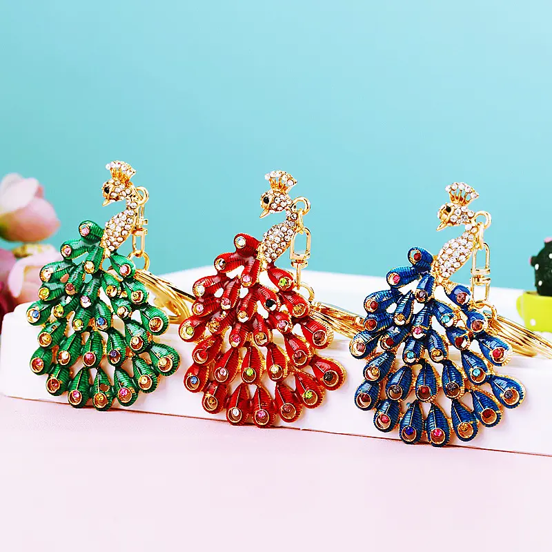 Peacock Tail Metal Coating Keychain - 3 Colors, Auspicious Cute Fashion Accessory for Car Keys, Handbag Pendant; Ideal Birthday, Graduation Gift, Commemorative, Party