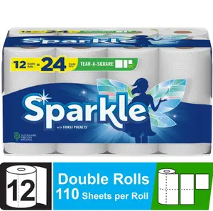 Sparkle Tear-a-Square Paper Towels, 12 Double Rolls