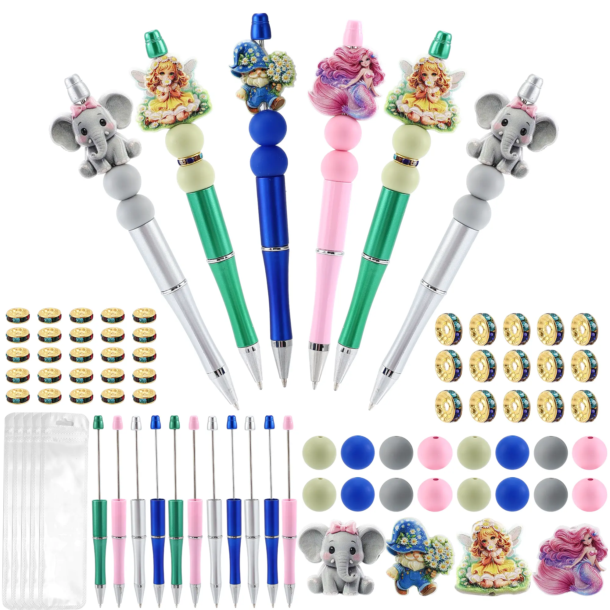 80pcs - DIY silicone bead kit, featuring double-sided resin elephant and other printed beads. Suitable for DIY gift-making kits. Comes with a gift bag. Ideal for graduation gifts, Father's Day homemade gifts.