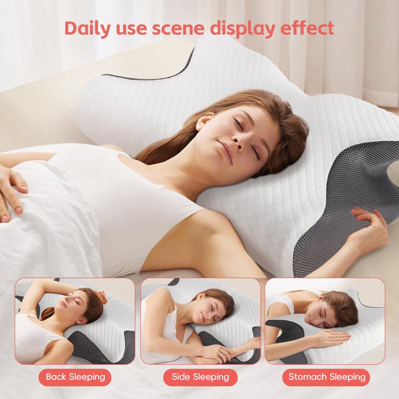 Pillow Cases for Cervical Pillow - Contoured Ergonomic Pillowcase with Zipper, Grey Soft & Smooth Fabric for Hair & Skin Care, Durable Bedding Accessories