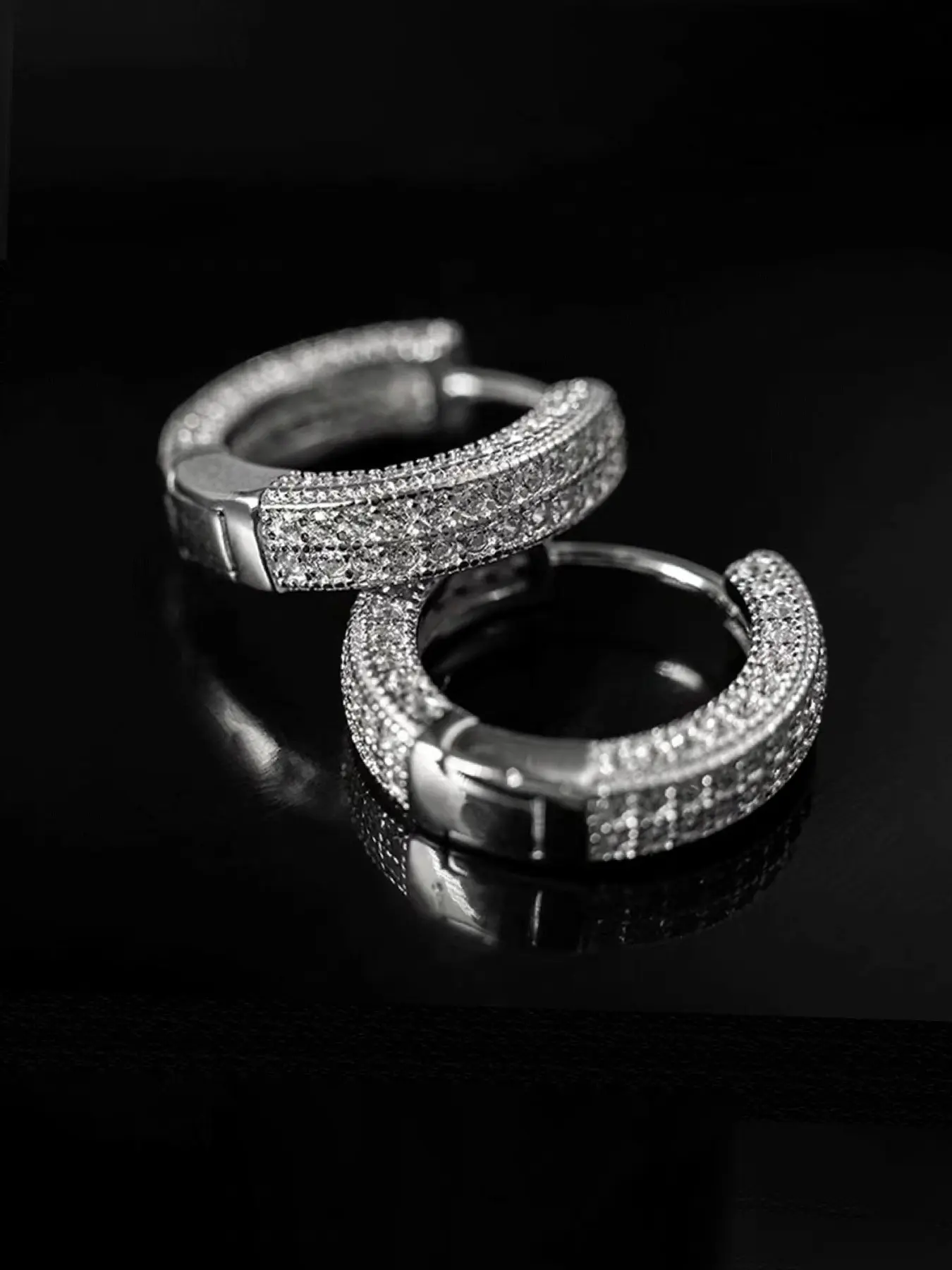 Men's Hip Hop Style Unisex Hoop Earrings, Ear Hoops, Elegant Design with Cz Stones, Cz Bling, Sparkling Zirconia, Silver Color Copper, Copper Inlaid Zircon, Fashion Jewelry for Personal Wear, Hoop Earring Sets
