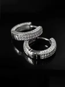 Men's Hip Hop Style Unisex Hoop Earrings for Men and Women, Elegant Design with Cz Stones, Silver Color Copper, Fashion Jewelry for Personal Wear