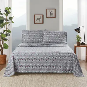 360 Stand Full Size Cotton Flannel Sheet Set - 91x96x0.13in Grey Ski Jump Classic Print, Flannel Weave, OEKO-TEX Certified, for Full Size Beds & Mattresses