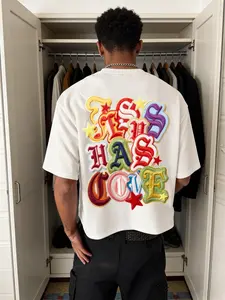 Men's American retro street style letter print T-shirt, Streetwear, loose fit cropped style, cotton, graffiti art, unique, casual, suitable for back-to-school, everyday wear, sports, holiday gifts, unisex