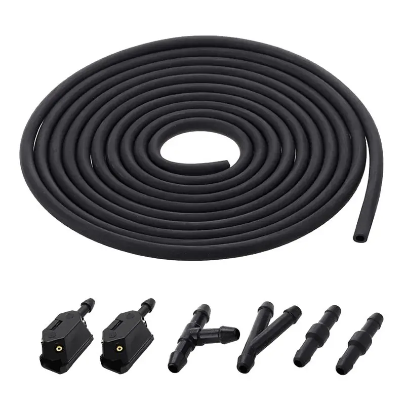 7Pcs/Set Front Windscreen Wiper Arm Washer Nozzle Jet 4 Way Check Valve 2M Tube Pipe Hose T Y Connector Straight, 1 X 2 Meters Pipe, 1 X T Type Nozzle Connector
