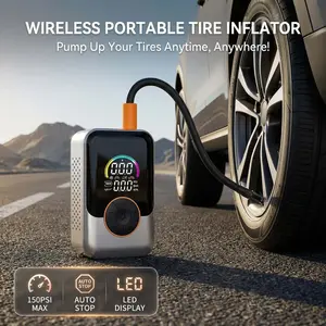 Portable Tire Inflator Pump, Wireless Car Air Compressor, USB Charging, LED Light, Digital Pressure Gauge, Bike, Motorcycle, Ball, Balloon, Emergency Kit