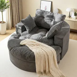 MAXYOYO Oversized Round Chaise Lounge Sofa, Upholstered Lounge Chair with 3 Pillows, Boneless Sofa Couch with Ottoman, Deep Seat Sleeper Chair for Living Room, Bedroom, No Assembly