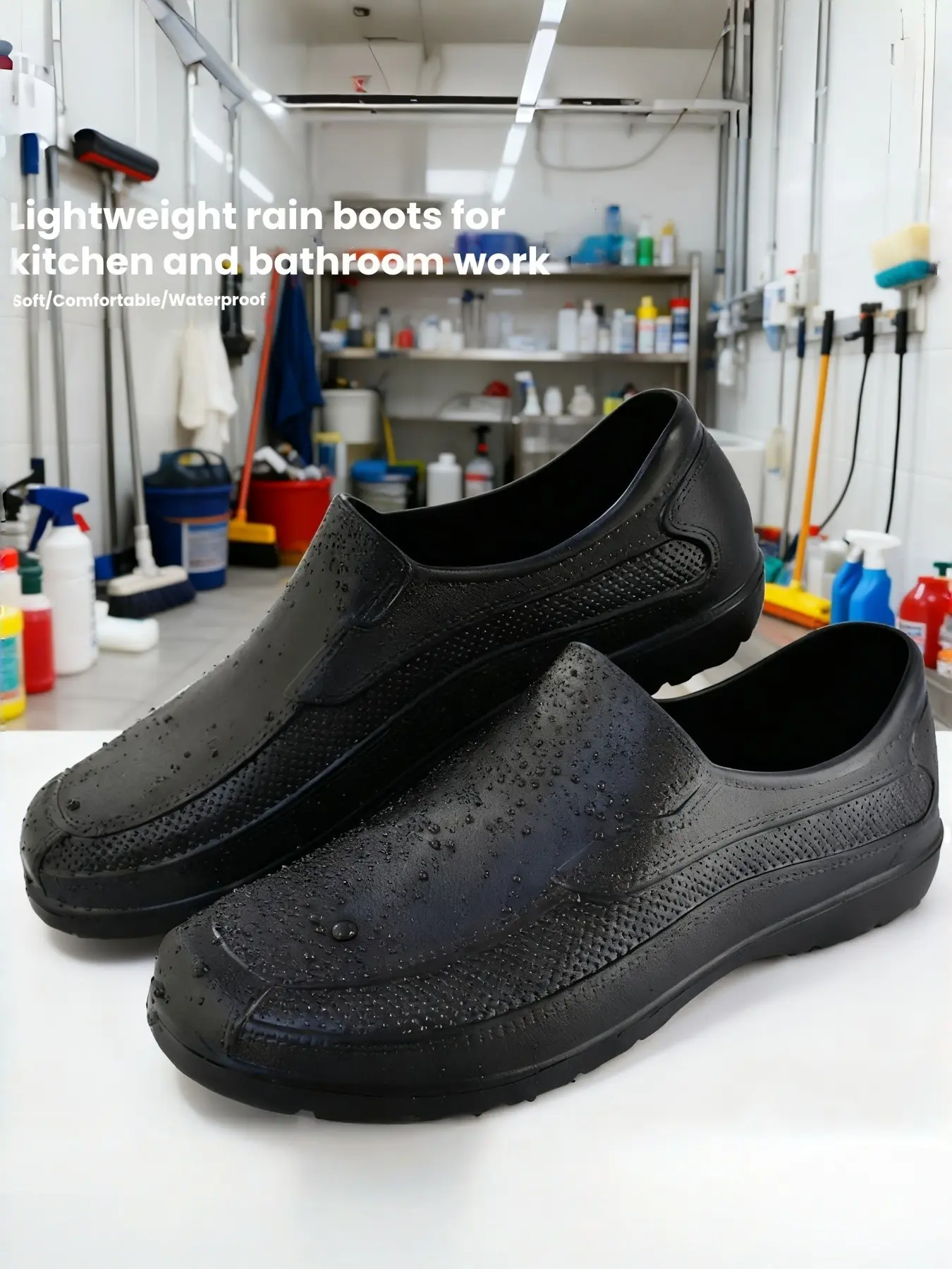 Chef Shoes Anti-Slip Water Boots Nurse Shoes Surgery Room Doctor Shoes Low-Top Hygiene Boots Waterproof Rainproof Oilproof Lightweight One-Piece Wear Resistant Rainy Day Rain Shoes
