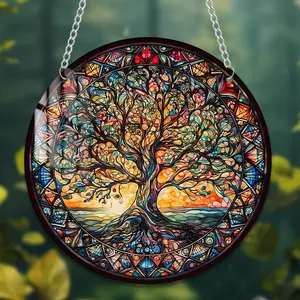 Tree of Life Pattern Circular Hanging Ornament Stylish Acrylic Pendant for Home Living Rooms and Bedrooms Valentine's Day Gift