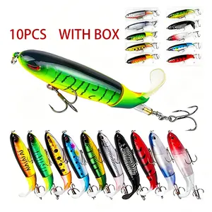 5/10pcs Artificial Fishing Lure, 13.5g Simulation Fishing Lure with Hook,  Top Water Fishing Lures with Floating Rotating Tail Barb Treble, 10cm Whopper Plopper, Swimbaits, Fishing Lure Bait