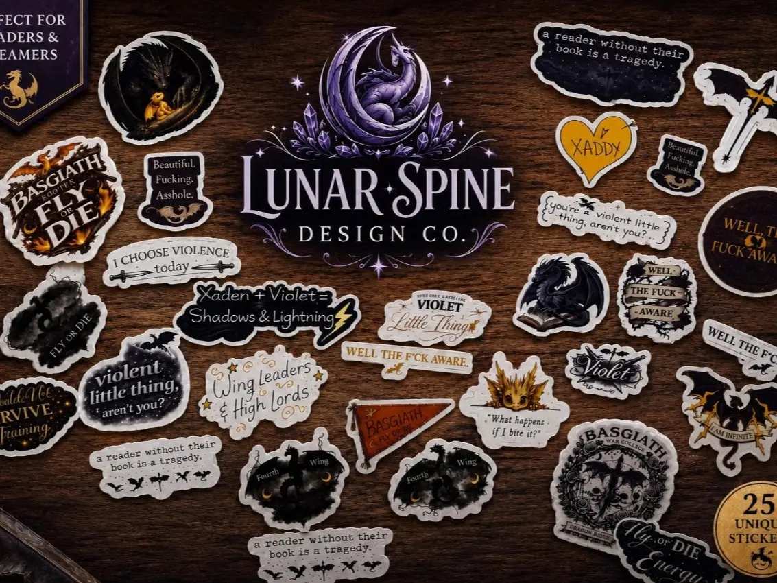 20 ASSORTED Fourth Wing Stickers – Basgiath Dragon War College Fantasy Decals