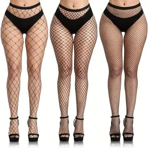 3 Pairs Black Fishnet Tights for Women, High Waist Fishnet Stockings, Plus Size Fishnet Pantyhose Fit All Sizes