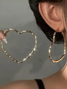 Oversized Heart Hoop Earrings for Women, Trendy Metallic Twisted Earring, Party Jewelry