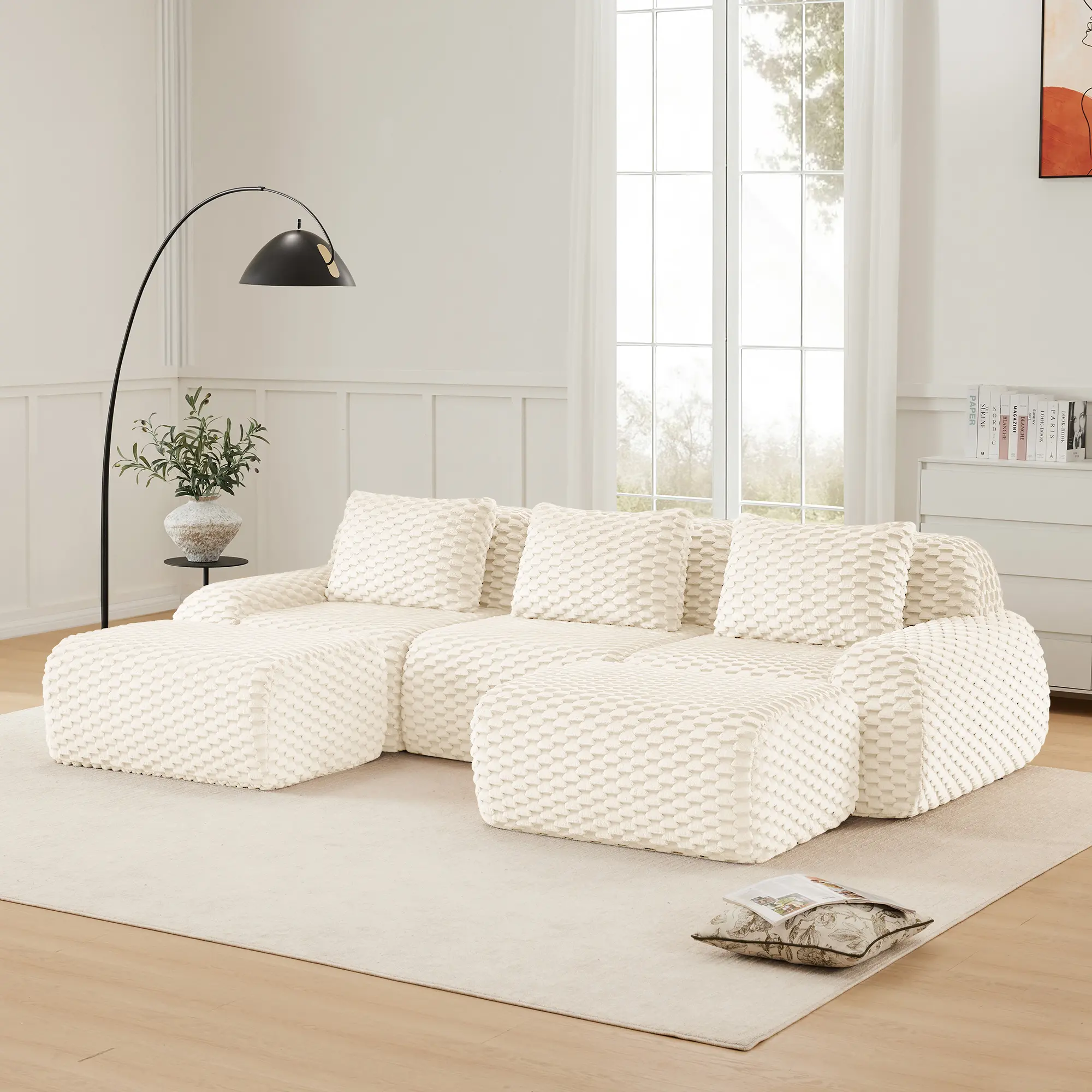114" Oversized U-Shaped Cloud-Soft Configurable Sofa Set, No-Assembly Modular Sectional Couch with Movable Ottoman, Deep Seat, Flannelette Fabric Boneless Ergonomic Design, Anti-Slip Bottom Durable Easy Living Room Sofa, Cloud-Soft Sofa Sets, Configurable