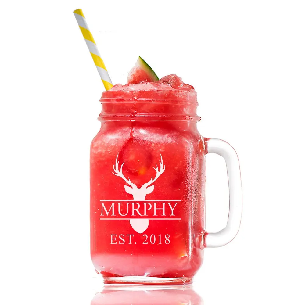 Personalized Deer Hunter Monogram Mason Jar Glass, Custom Monogram Mason glass, Personalized Mason Jar Gift, Custom Engraved Mason Jar Glass