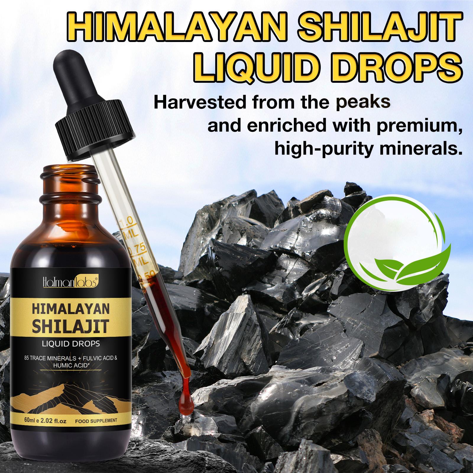 Hatmanlabs 1000mg Himalayan Shilajit Liquid Drops 60ml - Organic Energy Drops with 85+ Trace Mineral - Boost Strength - 30-Day Supply