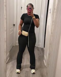 USBoutiqueCHIC Women's Slim Fit Short Sleeve Top & Pants Set | Sporty Casual Two Piece Outfit