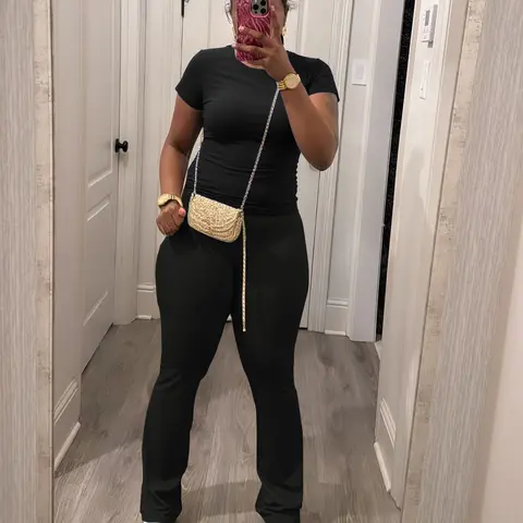 USBoutiqueCHIC Women's Slim Fit Short Sleeve Top & Pants Set | Sporty Casual Two Piece Outfit