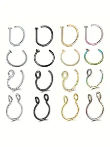 Fake Nose Ring, Stainless Steel Non Pierced Faux Septum Clip on Nose Ring, Fake Lip Nose Cuff, No Piercing Jewelry for Woman and Man Gift, Nose Rings Hoops