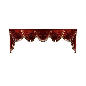 Luxury Wine Velvet Wave Curtain Head, European Tassel Decorative Window Valance, Living Room Bedroom Finished Curtain Head (no Curtains)