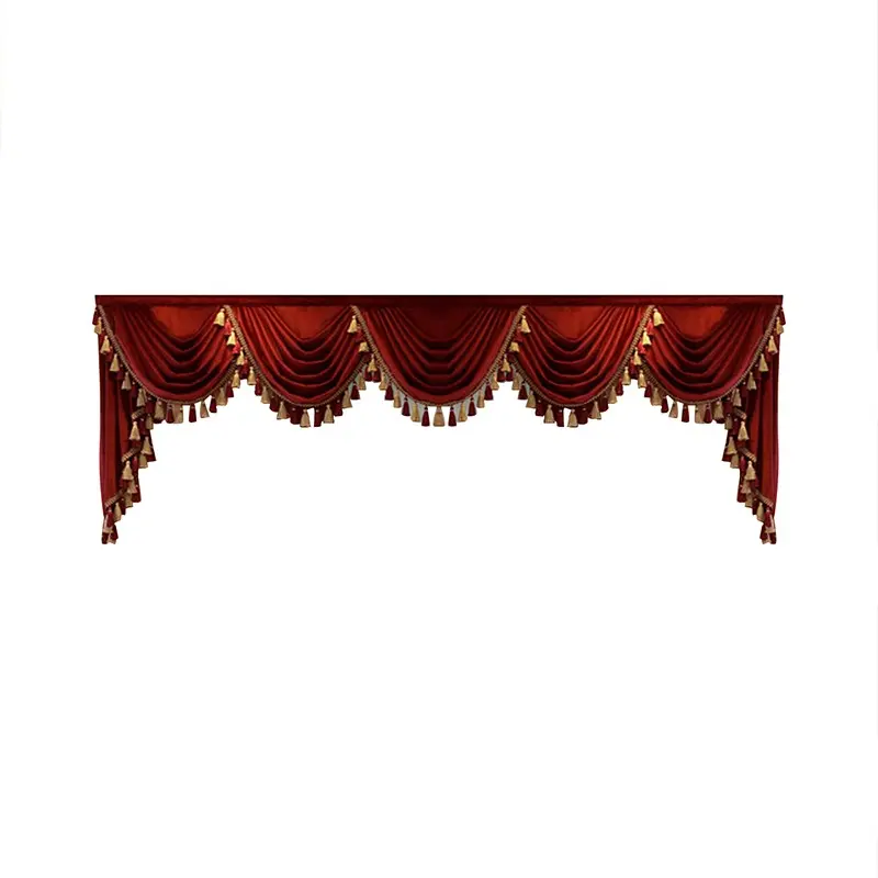 Luxury Wine Velvet Wave Curtain Head, European Tassel Decorative Window Valance, Living Room Bedroom Finished Curtain Head (no Curtains) Home Textile, Curtain Valances