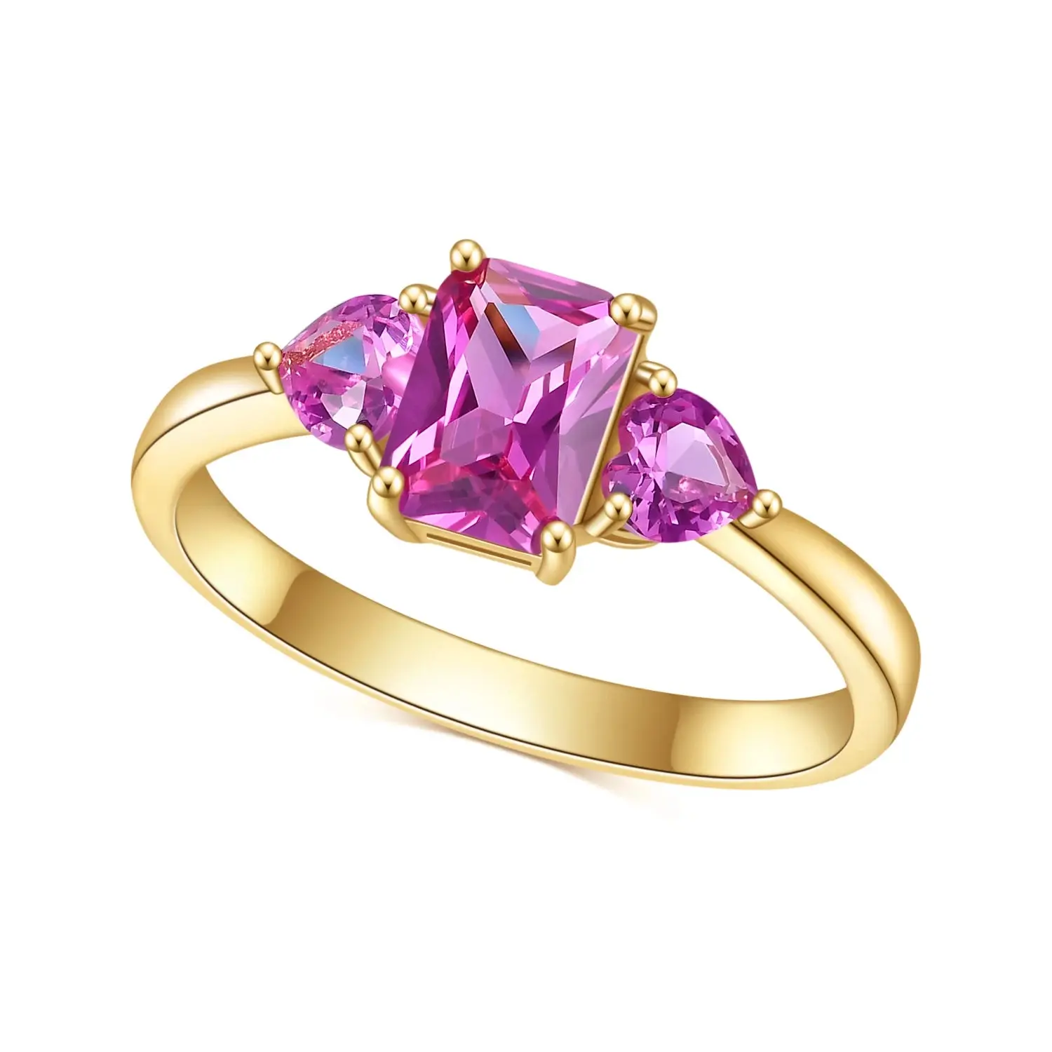 925 Sterling Silver Lab Pink Sapphire Three-Stone Ring